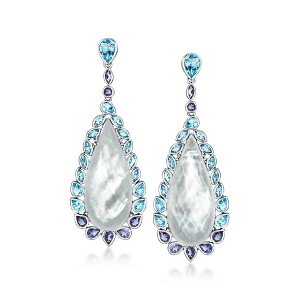 Ross-Simons Mother-Of-Pearl Doublet Drop Earrings With 5.80 ct. t.w. Swiss Blue Topaz and 1.60 ct. t.w. Iolites in Sterling Silver - 1 of 4