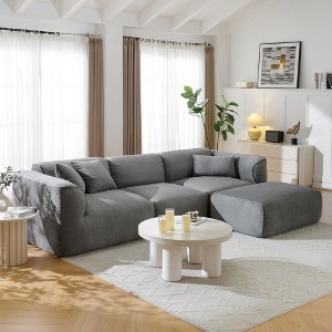 122.1"W Luxury Cloud 4-Seater Sofa Couch, Double-Needle Cut Velvet Sofa with Removable Ottoman and Pillows for Living Room - ModernLuxe - 1 of 4