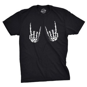 Mens Heavy Metal Bones Hands T Shirt Funny Rock On Halloween Tee - Crazy Dog Men's T Shirt - 1 of 4