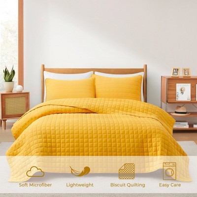 Peace Nest Premium Ultra Soft Reversible Quilted Coverlet Set, Full/Queen, Yellow