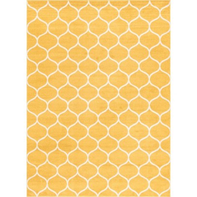 Sunlit Yellow Trellis Frieze 9' x 12' Synthetic Area Rug