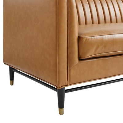 Devote Channel Tufted Vegan Leather Sofa in Tan