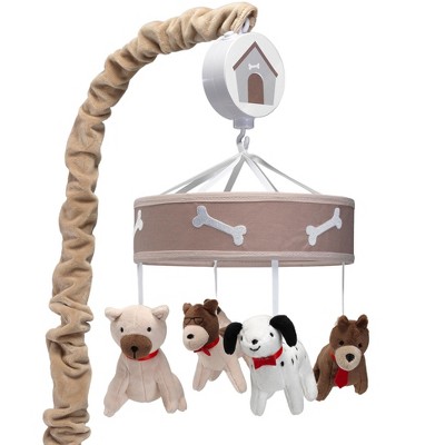 Lambs & Ivy Bow Wow Beige Dogs/Puppies Musical Baby Crib Mobile Soother Toy