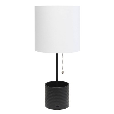 Hammered Metal Organizer Table Lamp with USB Charging Port and Fabric Shade Black - Simple Designs