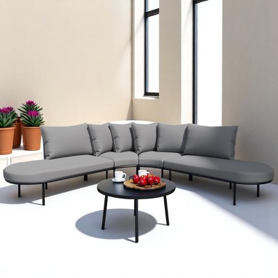 Mshliw Outdoor Patio Furniture Set - 6-Piece Modular Sectional Sofa with Coffee Table, Cushion–  Patio Seating for Garden, Backyard, Deck, Porch