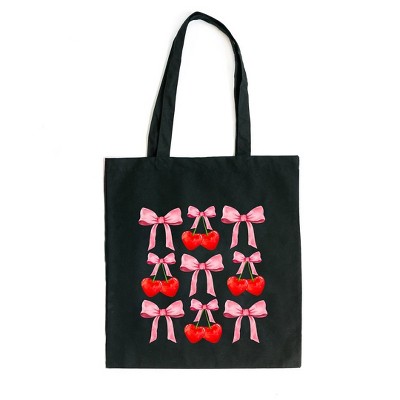 City Creek Prints Cherry Coquette Bow Chart Canvas Tote Bag - 15x16 - Black