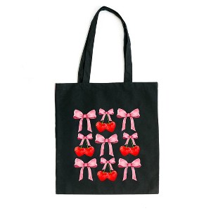 City Creek Prints Cherry Coquette Bow Chart Canvas Tote Bag - 15x16 - Black - 1 of 2