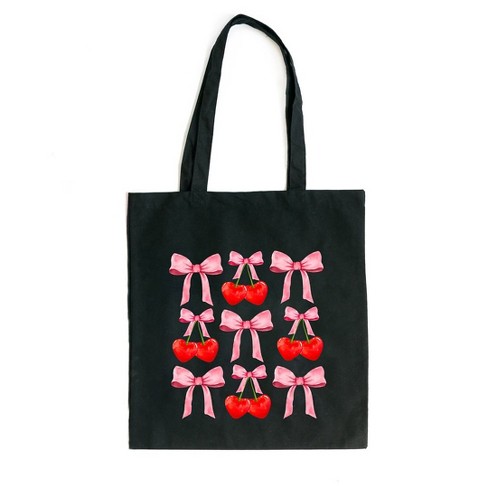 City Creek Prints Cherry Coquette Bow Chart Canvas Tote Bag - 15x16 - Black - image 1 of 2