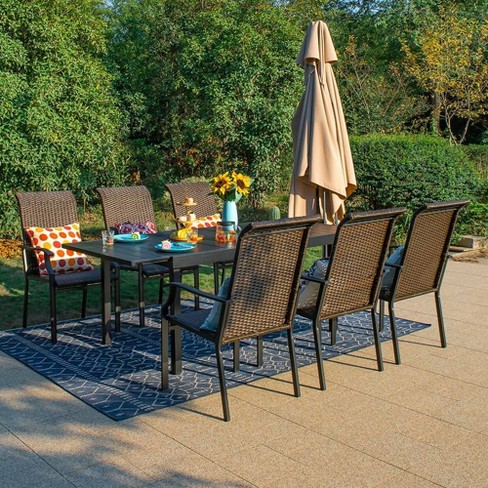 Captiva Designs 7pc Steel Outdoor Patio Dining Set With Rattan Arm