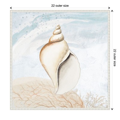 Beaded White Conch Shell Nautical Framed Canvas Art