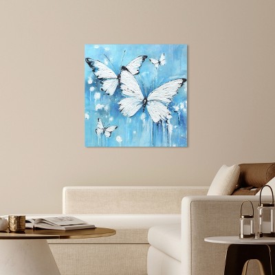 Large Blue and White Butterfly Canvas Wall Art