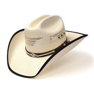 Western Express Natural Straw Western Bangora Hat with Black Trim and Leather Hat Band - 1 of 4