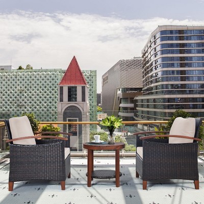 Beige Acacia Wood and Rattan Outdoor Bistro Set