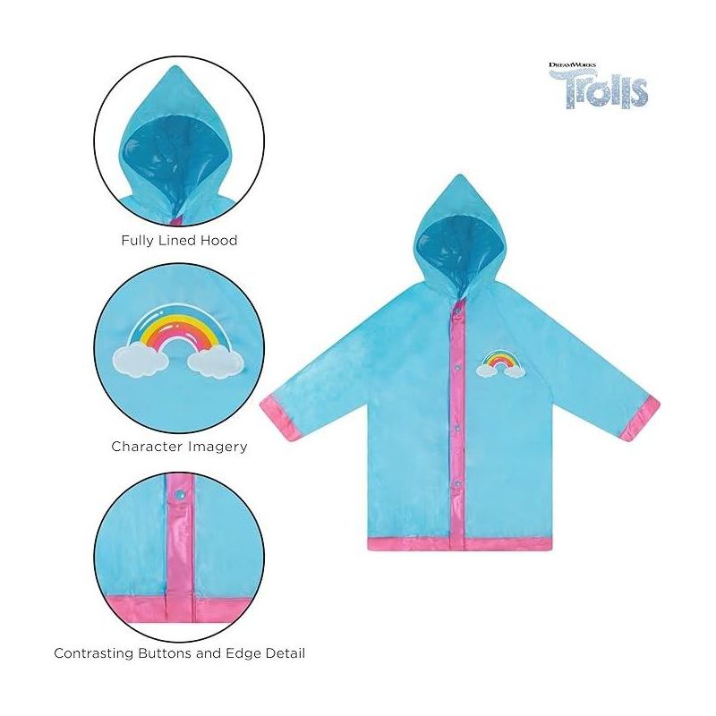 Trolls Girls Raincoat and Umbrella and Raincoat Set, Kids Ages 4-7, 5 of 8