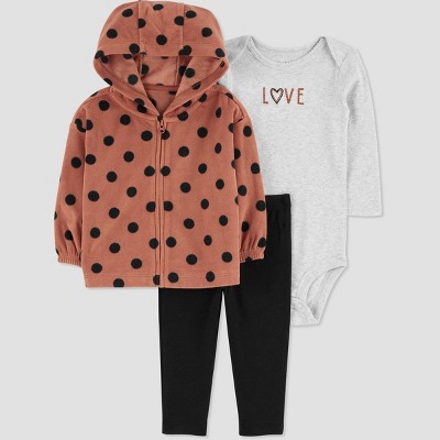 Image of Carter's Just One You® Baby Girls' Dots Cardigan & Bodysuit - Brown/Black 6M
