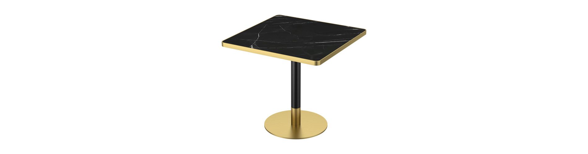 AEELLEEA 31.5-Inch Square Dining Table, Black Marble-Look Top with Black and Gold Metal Pedestal Base, Modern Kitchen Table