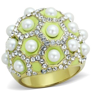 Slickblue Women’s Ring in IP Gold Stainless Steel, White 4mm Synthetic Pearl, Classic Polished Band Design, size 4-10 - 1 of 4