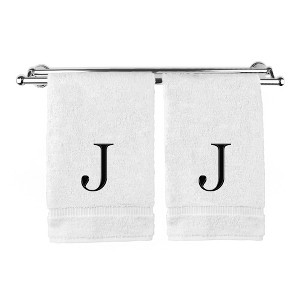BC BARE COTTON Monogrammed Hand Towel, 100% Turkish Cotton - Set of 2 - White - Black Block - 1 of 4