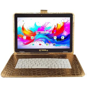 LINSAY® 10.1" Octa Core  256GB Storage Android 15 Tablet Dual Camera Android with Golden Keyboard - 1 of 3