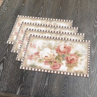 Lakeside Vintage Floral Tabletop Placemats - Spring Accent Dining Décor - Set of 4