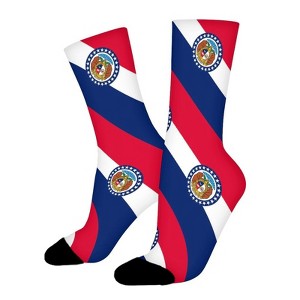Missouri State Flag Women Printed Crew Socks Funny Funky Socks Soft Polyester Novelty Gifts for Artists Men - 1 of 4