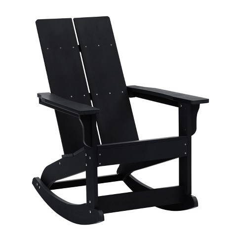 Emma and Oliver Modern All Weather Black Poly Resin Adirondack Rocking Chair for Indoor Outdoor Use