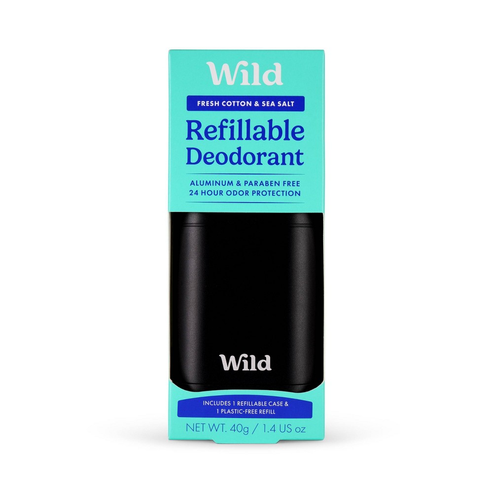 Wild Cosmetics Cream Deodorant Refill - Fresh Cotton & Sea Salt with Black Case - Aluminum-Free 5.29oz