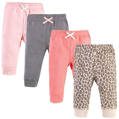 Touched by Nature Baby and Toddler Girl Organic Cotton Pants 4pk, Leopard, 6-9 Months