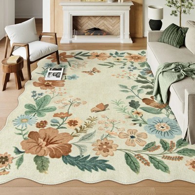 Lahome Machine Washable Back to College Series Floral Plant Floor Mat-Natural Bio-Printed Soft Rug for Living Room, School, Bedroom, or Entryway
