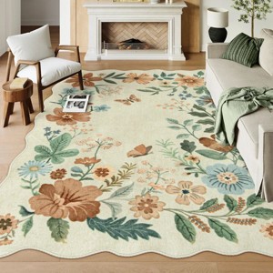 Lahome Machine Washable Back to College Series Floral Plant Floor Mat-Natural Bio-Printed Soft Rug for Living Room, School, Bedroom, or Entryway - 1 of 4