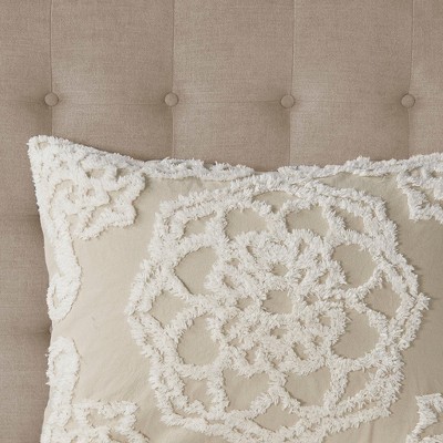 Full Beige Cotton Reversible Tufted Chenille Coverlet Set