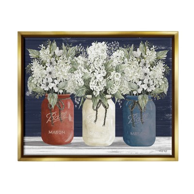 Stupell Industries Americana Floral Bouquets Rustic Flowers Country Pride Gold Floater Framed Canvas Wall Art, 16 x 20