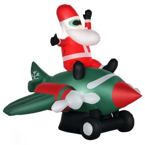 HOMCOM 7.3 ft Long Christmas Inflatable Santa Claus Flying A Plane with LED Lights, Xmas Blow Up w/ Auto Set-Up for Front Yard - 1 of 4