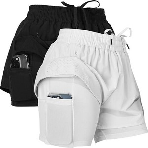 Ultra Performance Gym Shorts Women Pack of 2, Nylon Compression Workout Shorts Women with Liner - 1 of 4