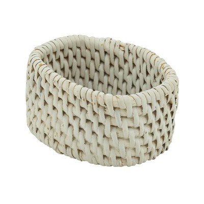 Saro Lifestyle Napkin Rings With Rattan Woven Design (set Of 4), White ...