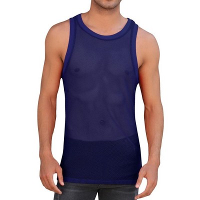 Men's Mesh Tank Top Fishnet Fitted Sleeveless Muscle Round Neck Top