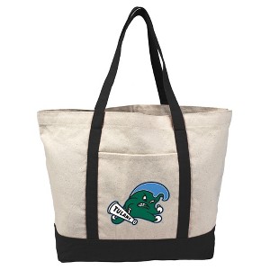 Tulane University Green Wave Primary Logo Canvas Tote Bag With External Pocket, Reusable Shoulder Bag for Shopping, School, Beach, Black - 1 of 4