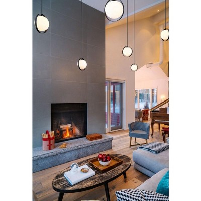 Matte Black Mini Globe Pendant Light with Matte Opal Glass