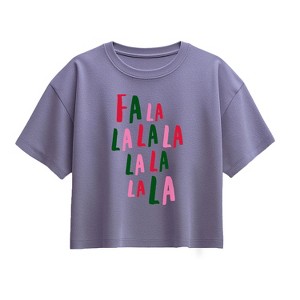 Girls' - Instant Message - Fa La La Short Sleeve Boxy Graphic T-Shirt - 1 of 2