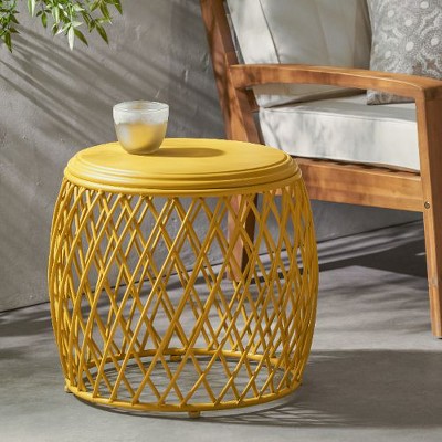 CAVINAS Lattice Design Patio Side Table, Crafted Iron Outdoor Side Tables, Powder-Coated Finish Outdoor End Table for Patio