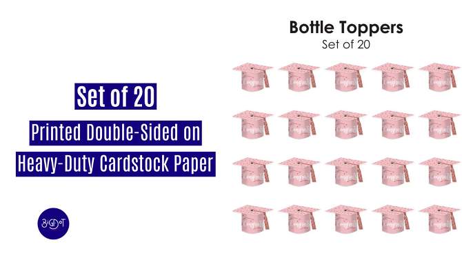 Big Dot of Happiness Rose Gold Grad - DIY Grad Cap Graduation Party Bottle Topper Decorations - Set of 20, 2 of 10, play video