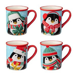 Certified International (Set of 4) 18oz Christmas Whimsy Penguin Mugs - 1 of 4