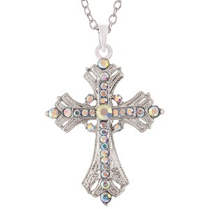 Alilang Vintage-Inspired Silvery Tone Cross Pendant Necklace with Crystal Rhinestone Accents - 1 of 4