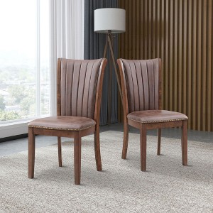 PAGED Dining Chairs Set of 2 Mid Century Modern Upholstered Living Room Chairs with Wood Farme for Living Room, Restaurant, Oak - 1 of 4
