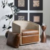 KINWELL 100% Top Grain Genuine Leather Oak Frame Rattan Swivel Barrel Armchair - 4 of 4
