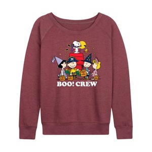 Women's - Peanuts - Boo Crew Lightweight French Terry Wide Neck Long Sleeve Graphic Shirt - 1 of 4