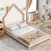 Twin House-Shaped Headboard Floor Bed with Handrails - Low Platform Wood Frame, Sturdy Slats, Easy Assembly, for Kids & Teens - 4 of 4