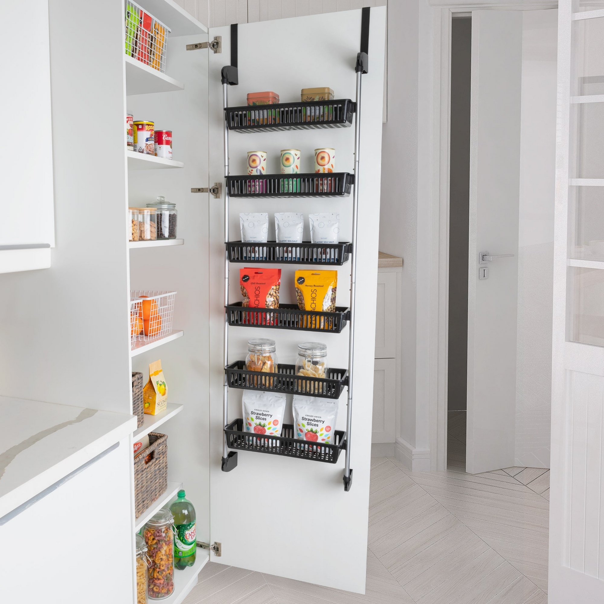 Over The Door Pantry Organizer - Multiple Sizes Black 6-Tier