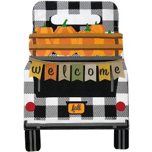 Black Checkered Truck Fall Burlap Garden Flag Pumpkins 12.5"x18" Briarwood Lane - 1 of 4
