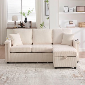 Sofa Couch Modern with USB Charging and Storage Ottoman for Living Room 76.38in Beige-3irtyhousy - 1 of 4